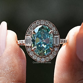 Old Mine Oval Cut Moissanite Halo Ring