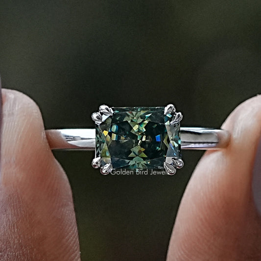 East West Radiant Cut Moissanite Engagement Ring