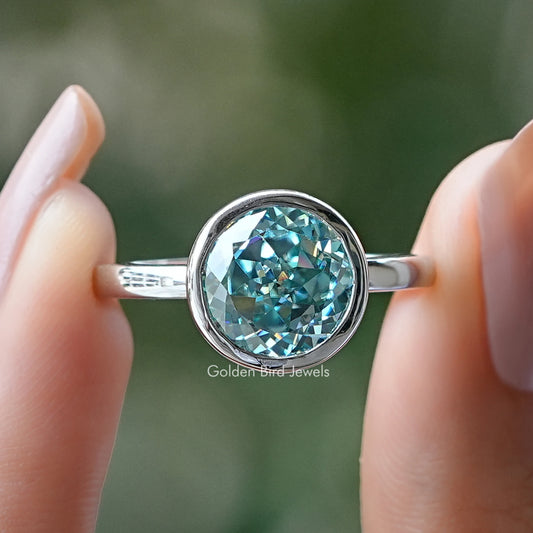 Bezel Set Portuguese Cut Round Moissanite Ring