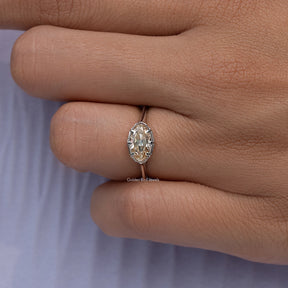 East West Old Mine Moval Moissanite Solitaire Ring