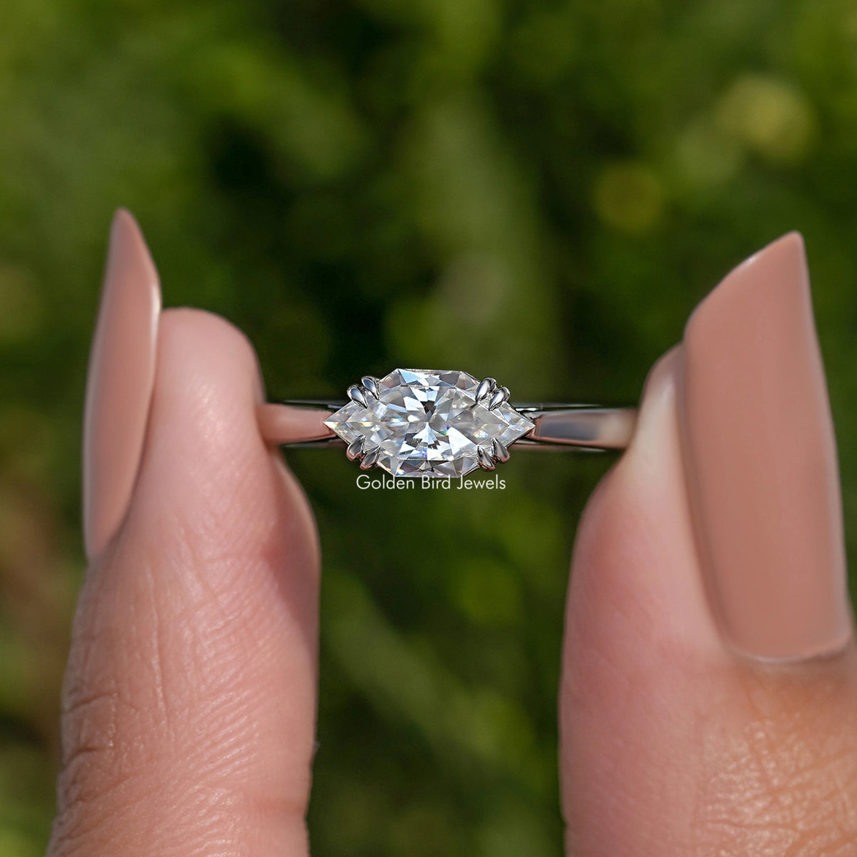 Dutch Marquise Moissanite East West Solitaire Ring