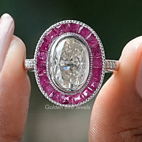 Oval Shaped Moissanite Halo Accent Engagement Ring