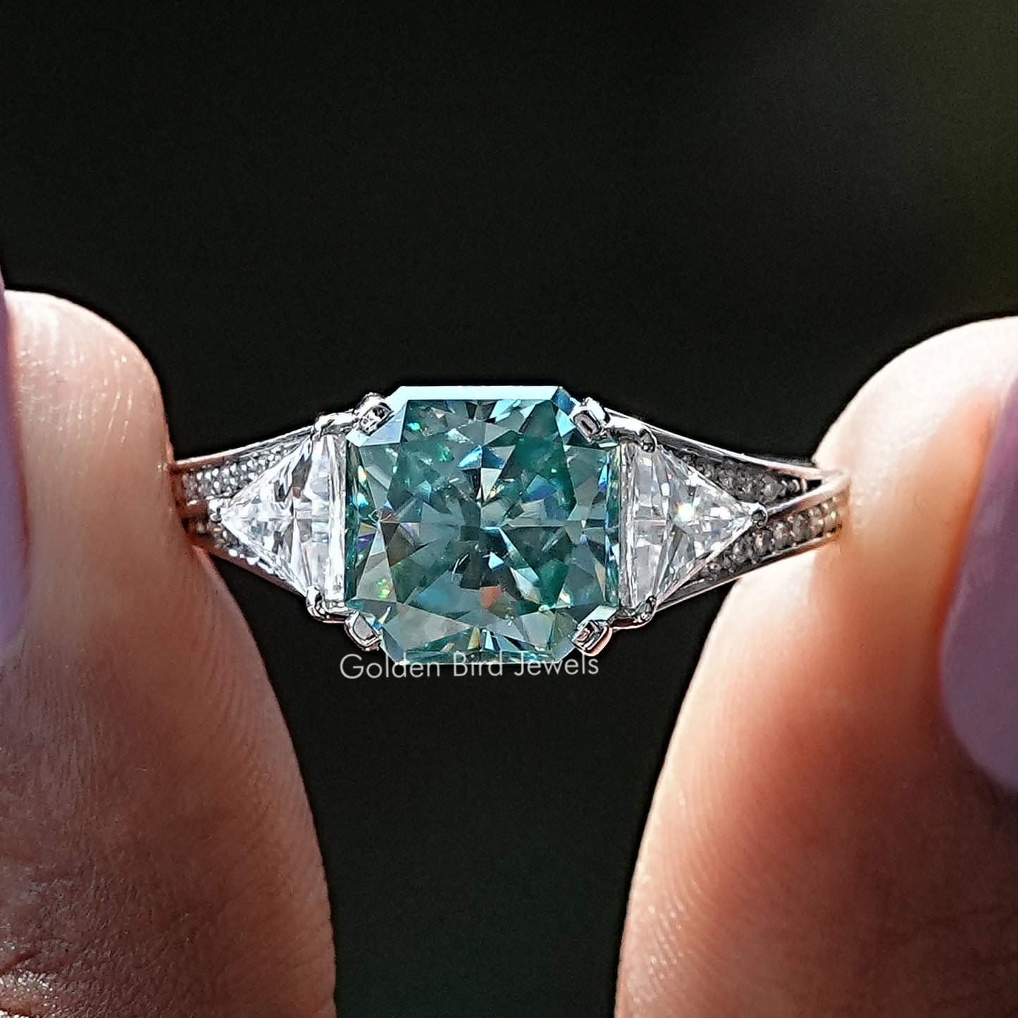 Radiant Cut Moissanite Accent Set Engagement Ring