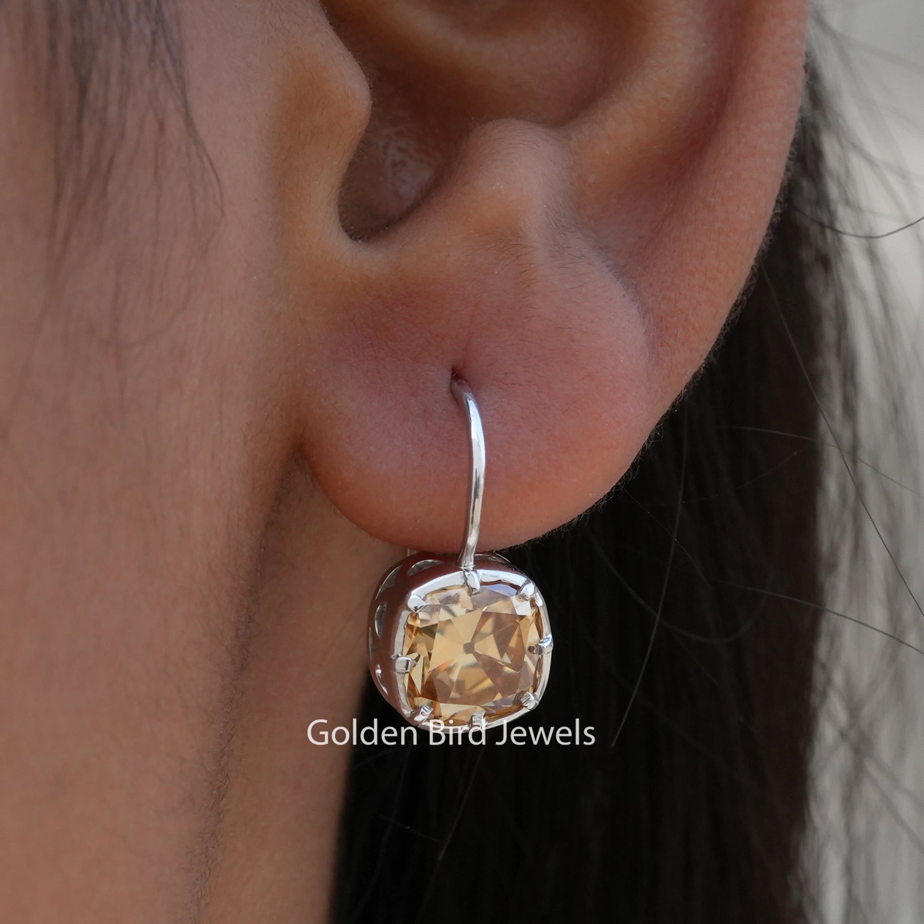 Old Mine Cut Cushion Moissanite Dangle Earrings