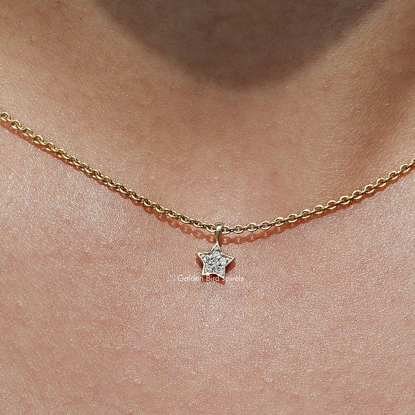 Close up view of Star Shaped Round Cut Lab Diamond Pendant