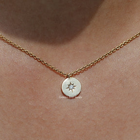 Close up view of North Star Round Cut Lab Diamond Medallion Pendant