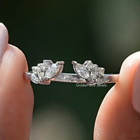 Front View of Marquise Cut Diamond Open Cuff Stacking Band
