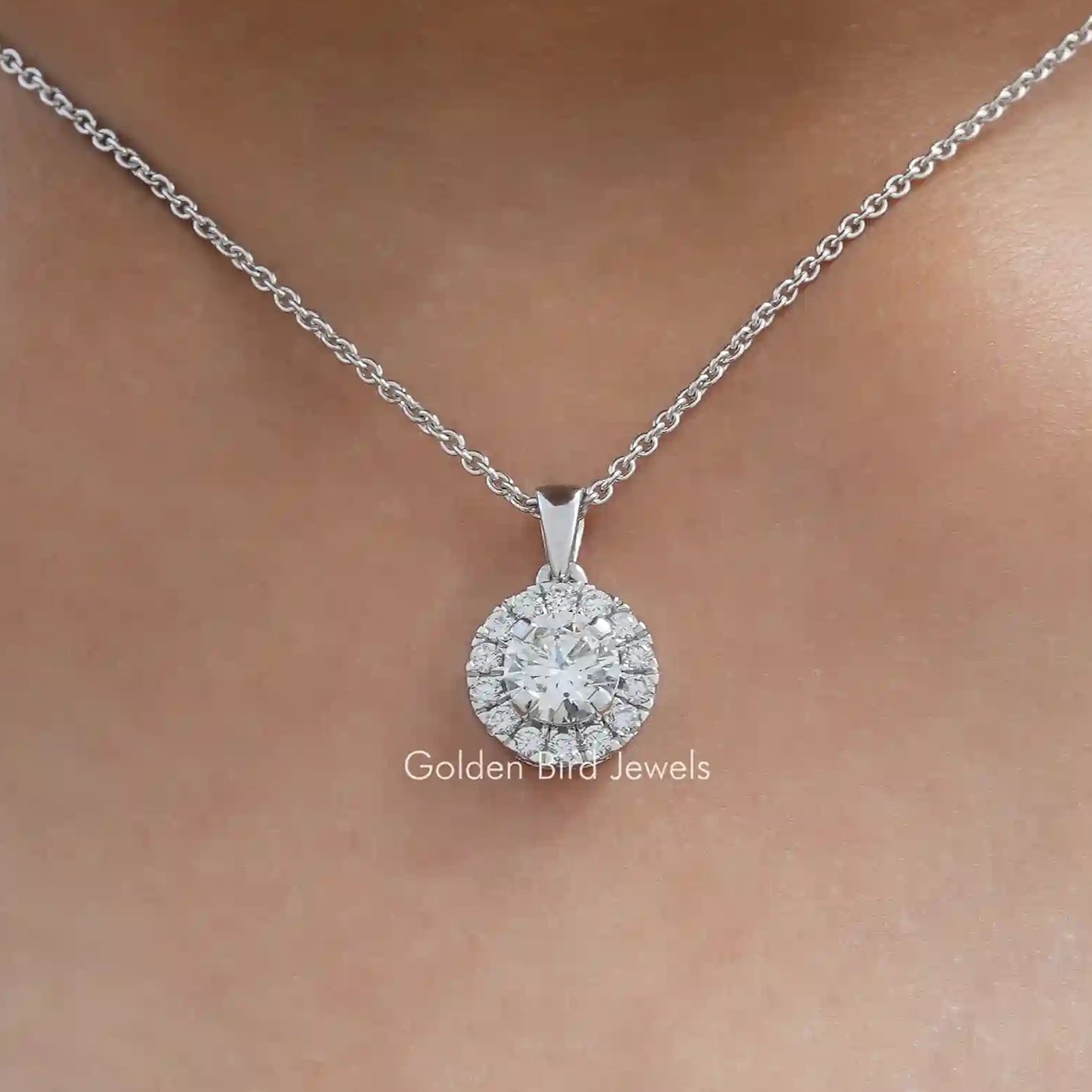 Round Cut Lab-Grown Halo Wedding Pendant
