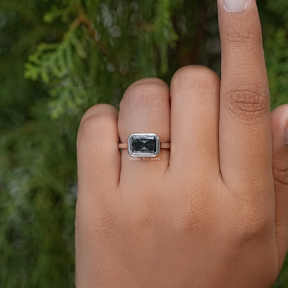 Gray Radiant Cut Moissanite Solitaire Ring