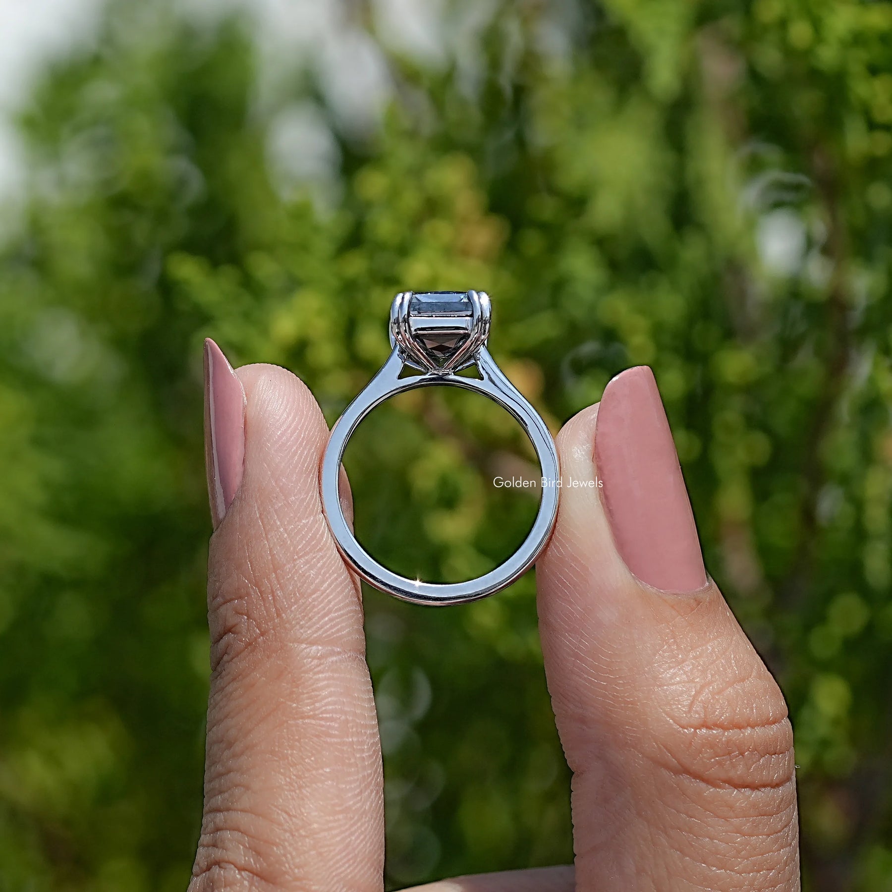 Back View Of Gray Criss Moissanite Ring Engagement Ring