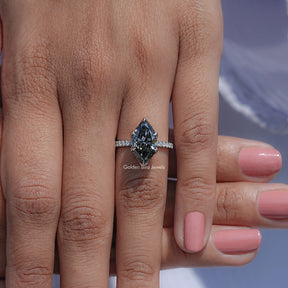 Detailed View Of Marquise Shaped Moissanite Ring

