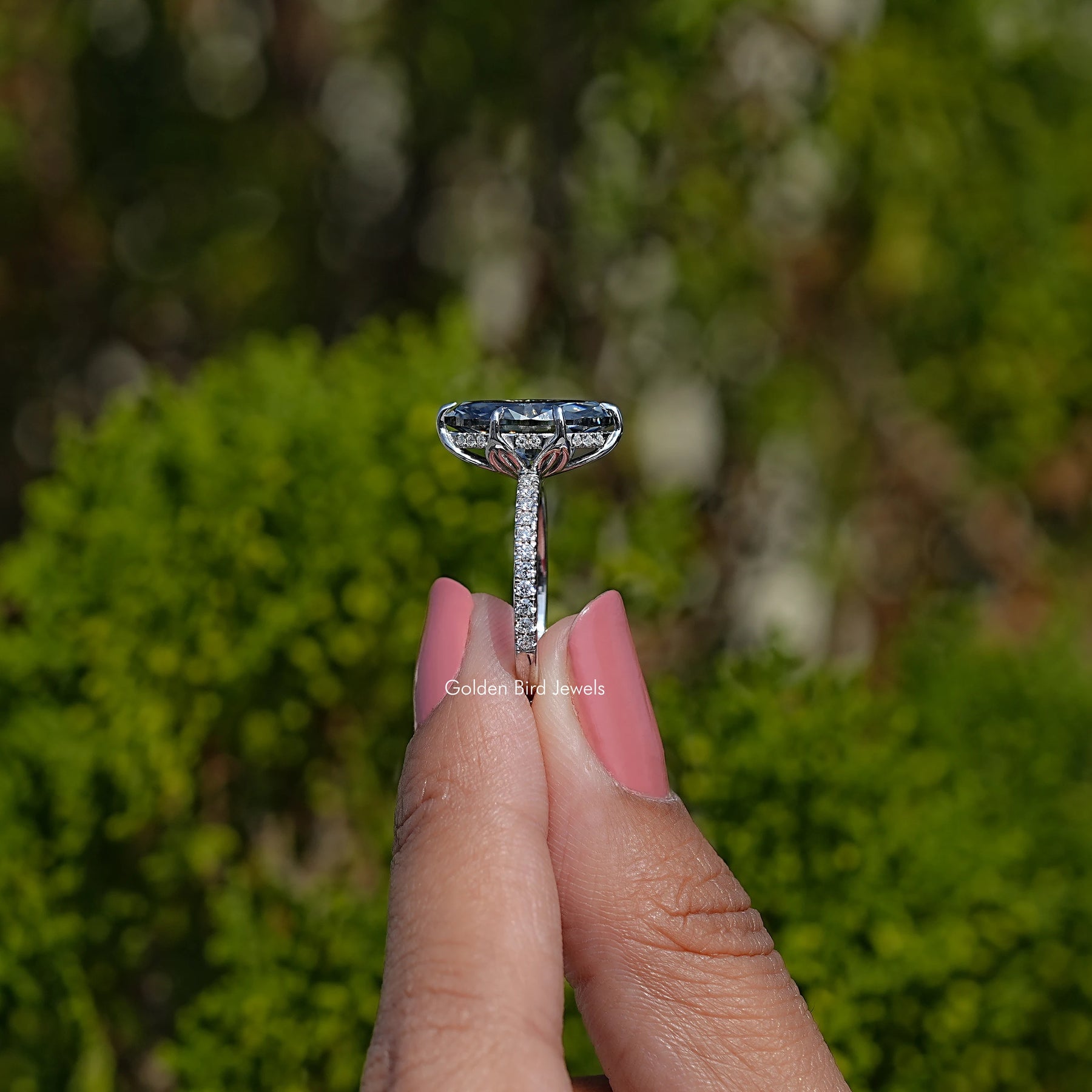 Side View Of Marquise Moissanite Engagement Ring
