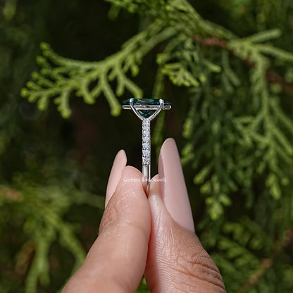 Green Marquise Moissanite Gemstone Solitaire Accent Ring