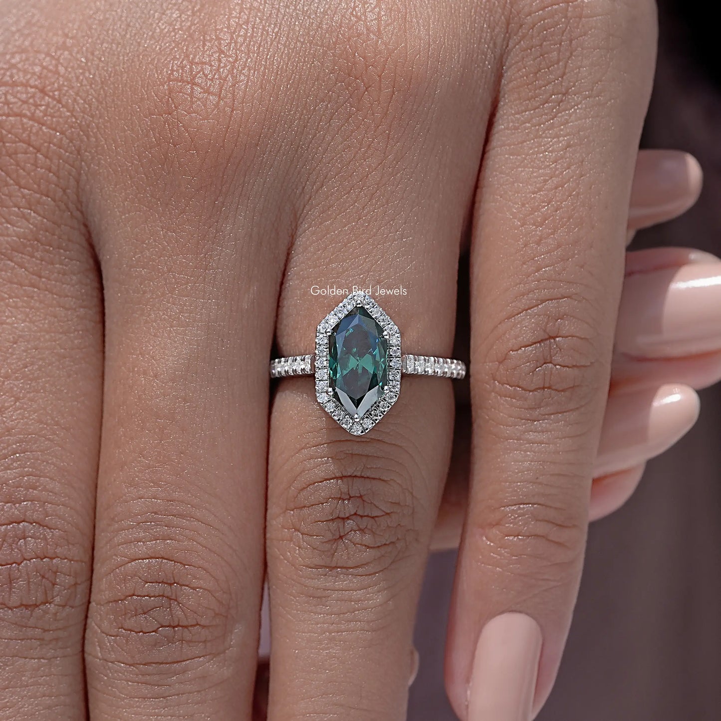 Dutch Marquise Moissanite Halo Accent Ring