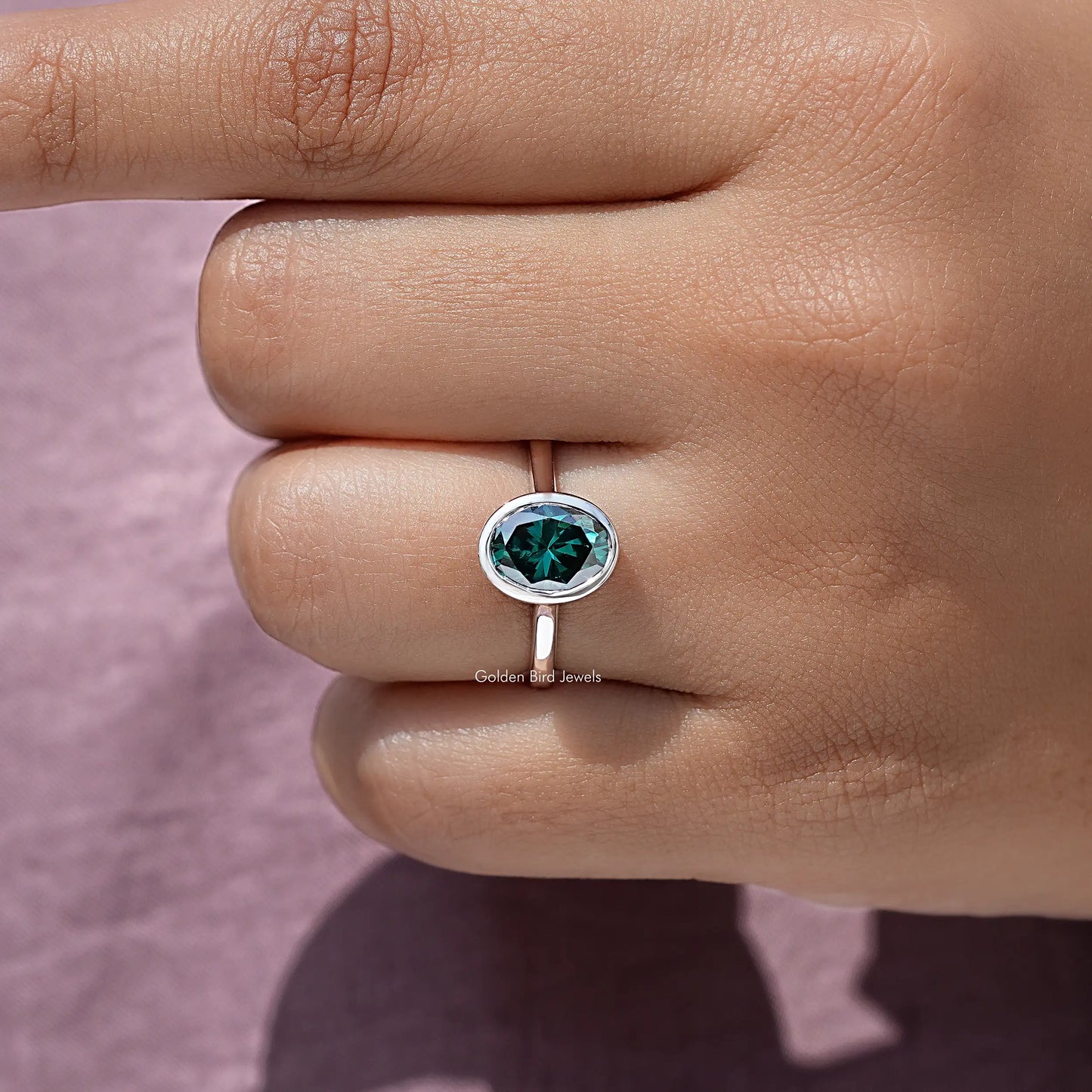 Oval Moissanite Diamond Bezel Set Wedding Ring