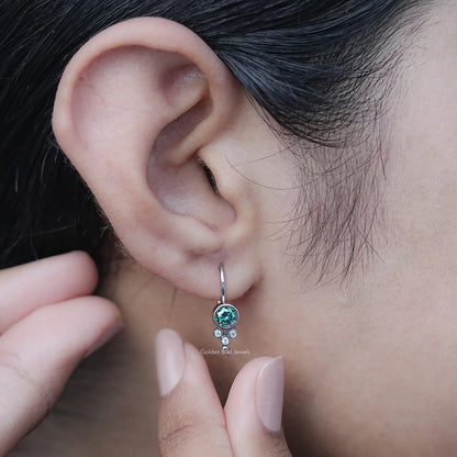 Green Round Cut Moissanite Drop Earrings