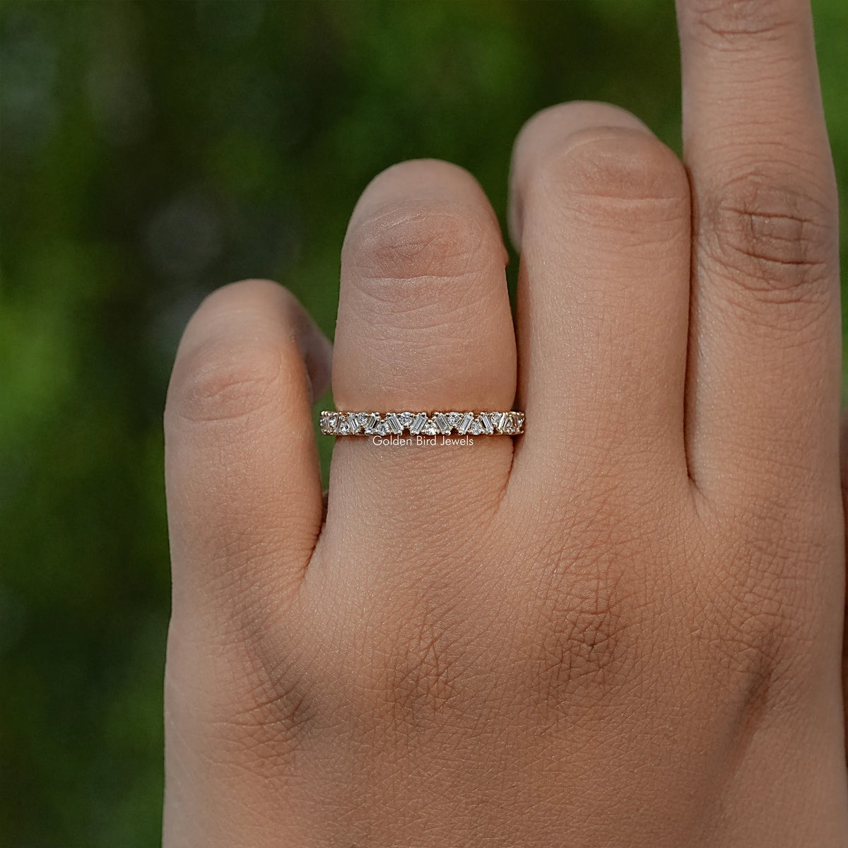 Round And Baguette Lab Diamond Half Eternity Band