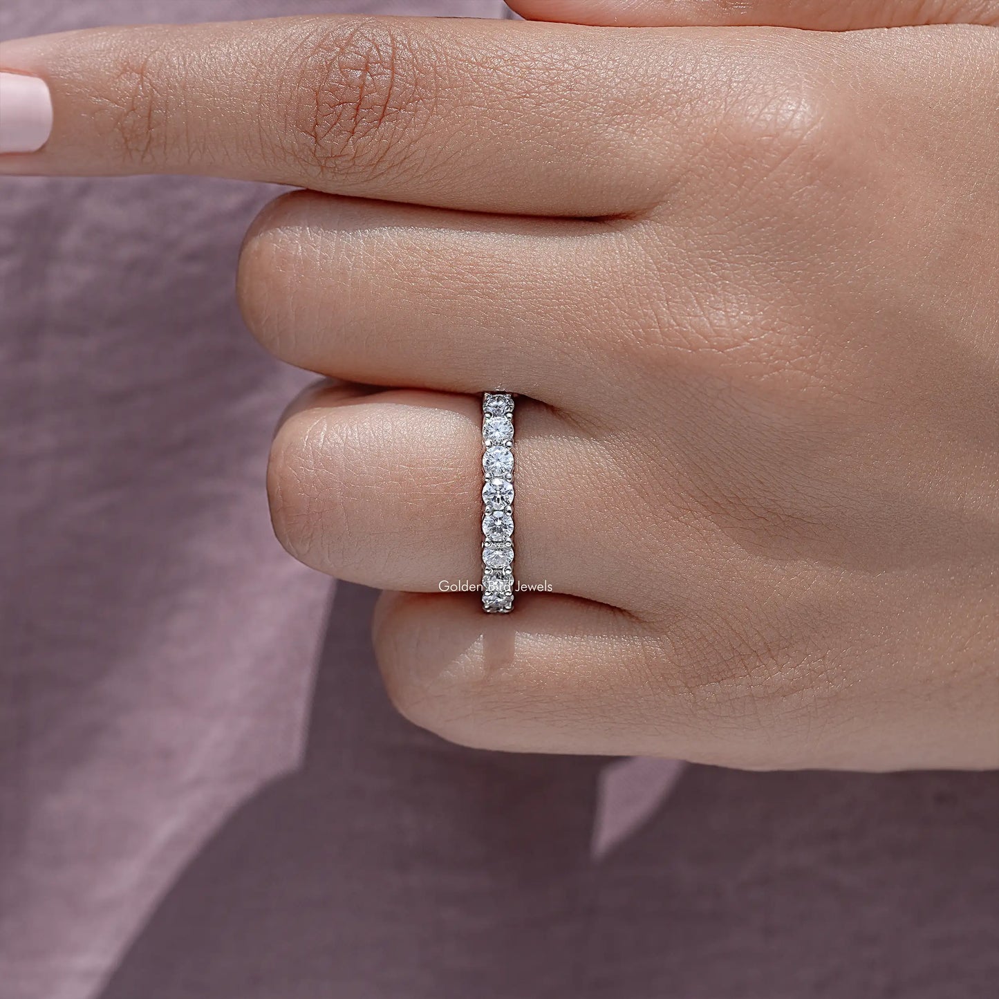 Colorless Round Cut Half Eternity Moissanite Band