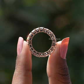 Half Emerald & Round Cut Moissanite Band