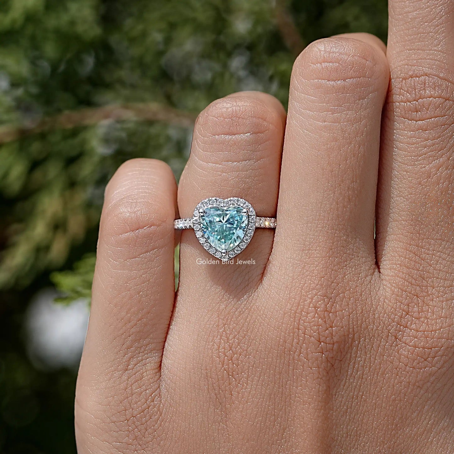 Heart Cut Blue Gemstone Accent Wedding Ring