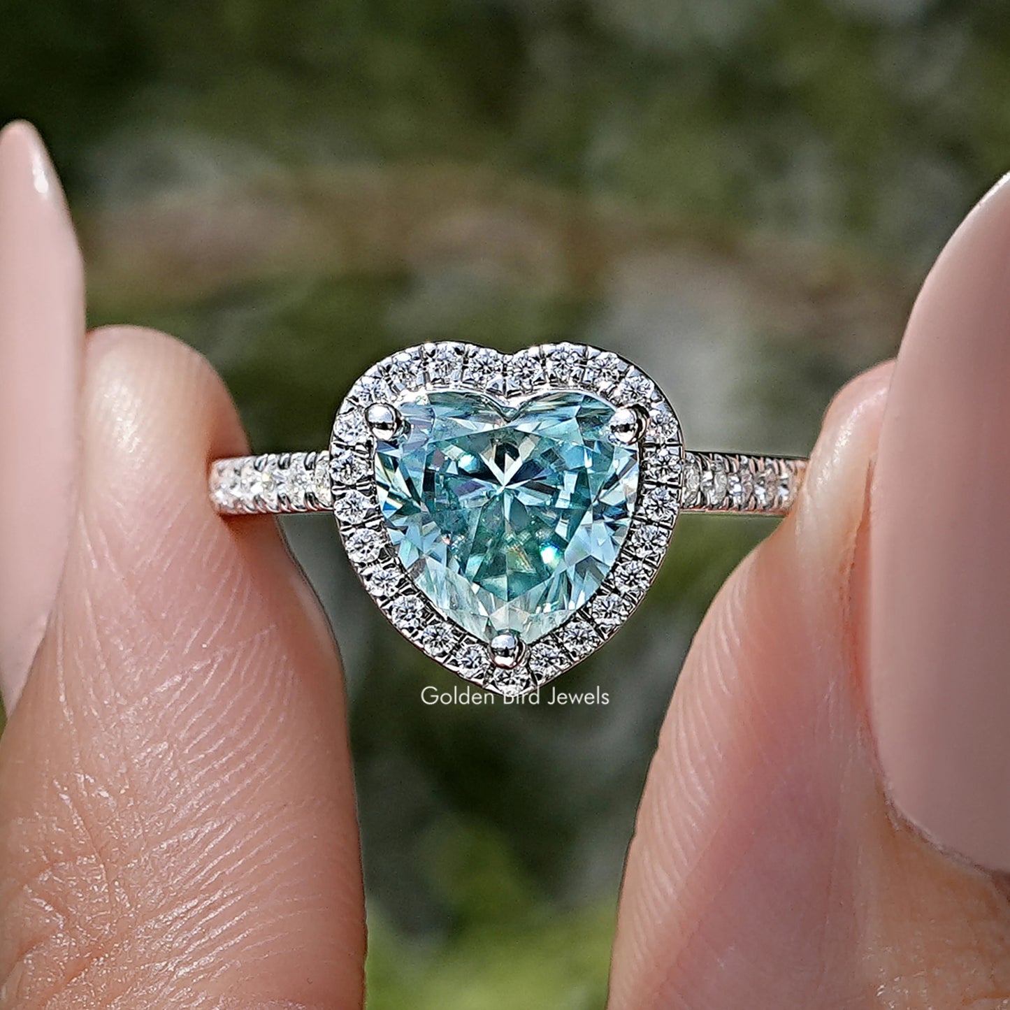 Heart Cut Blue Gemstone Accent Wedding Ring