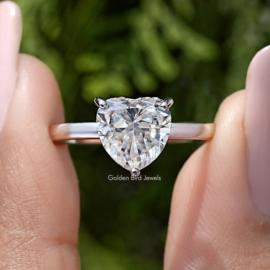 Heart Cut Moissanite Gemstone Hidden Halo Wedding Ring