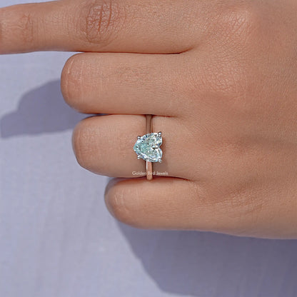 Blue Heart Moissanite Gemstone Solitaire Wedding Ring