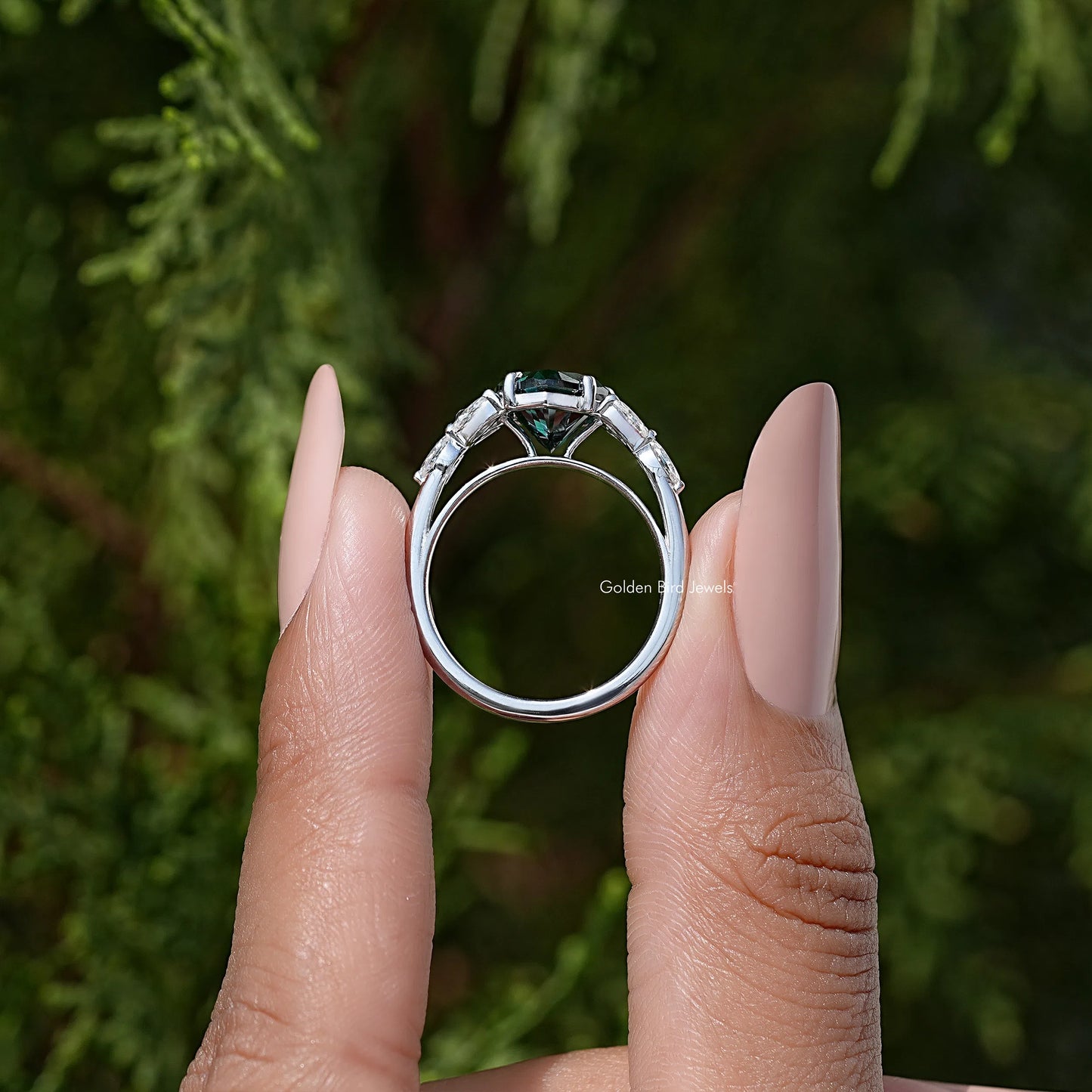 Green Heart Cut Gemstone Moissanite Wedding Ring