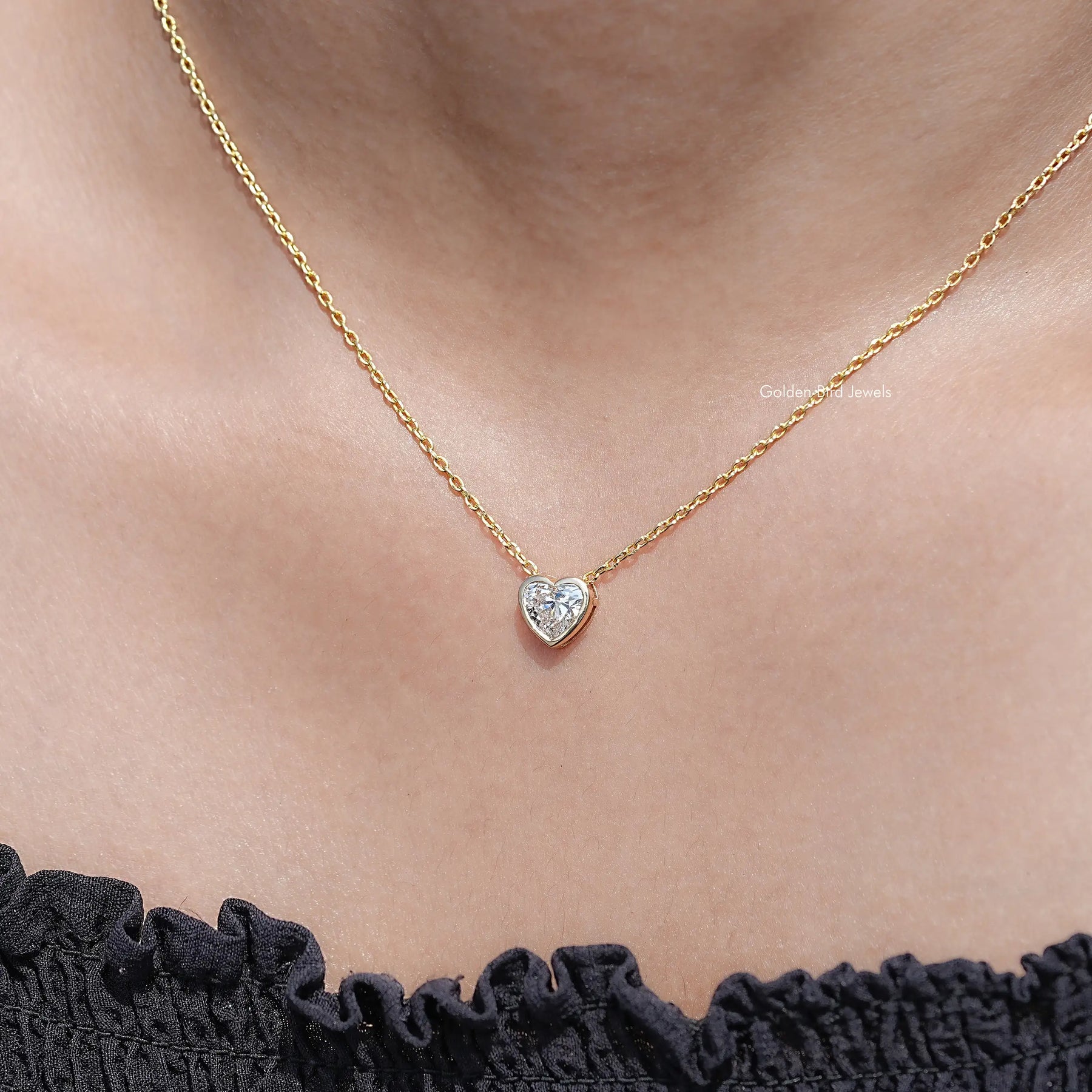 neck View of Heart Shaped Lab Diamond Solitaire Pendant
