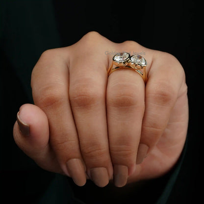 View of Heart And Oval Cut Moissanite Ring In Bezel Set