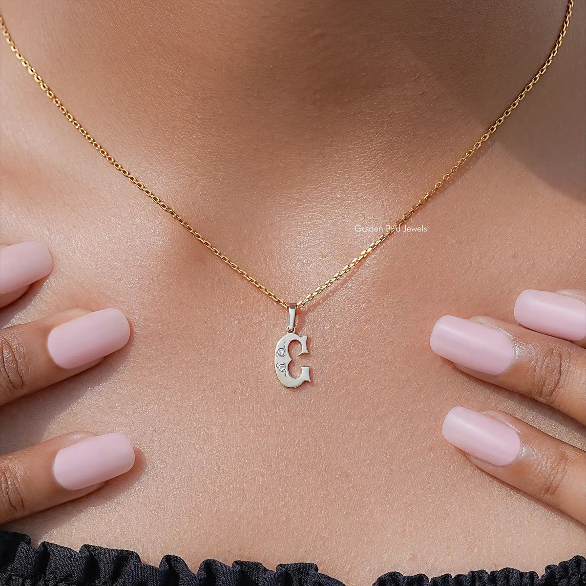 Round Cut Lab Grown Diamond C Letter Pendant