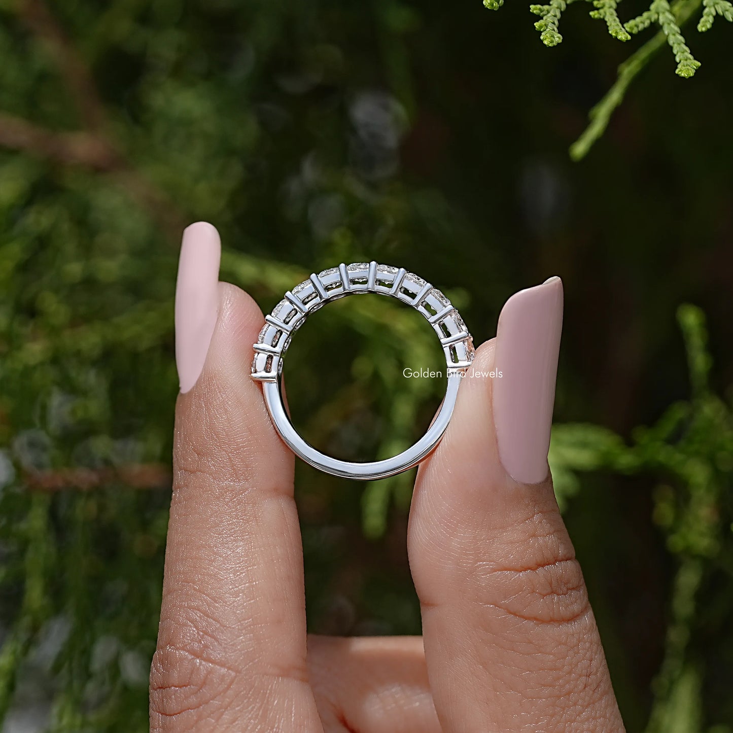 Colorless Round Cut Half Eternity Moissanite Band