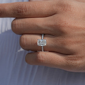 Close View Of Lab Diamond Cushion Hidden Halo Engagement Ring
