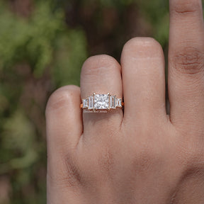 Front view of Princess And Baguette Lab Diamond Five Stone Ring