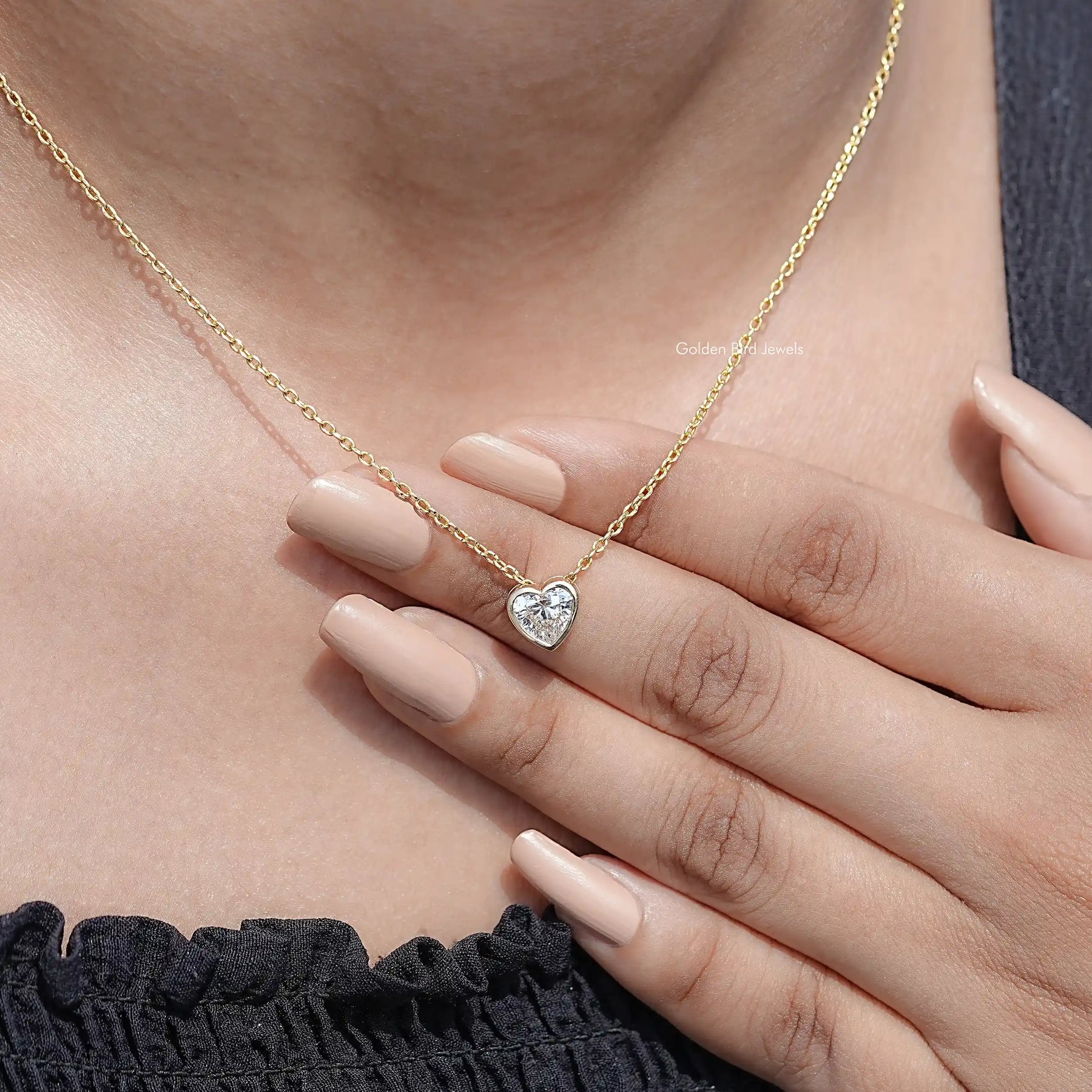 detail view of Heart Cut Diamond Solitaire Pendant
