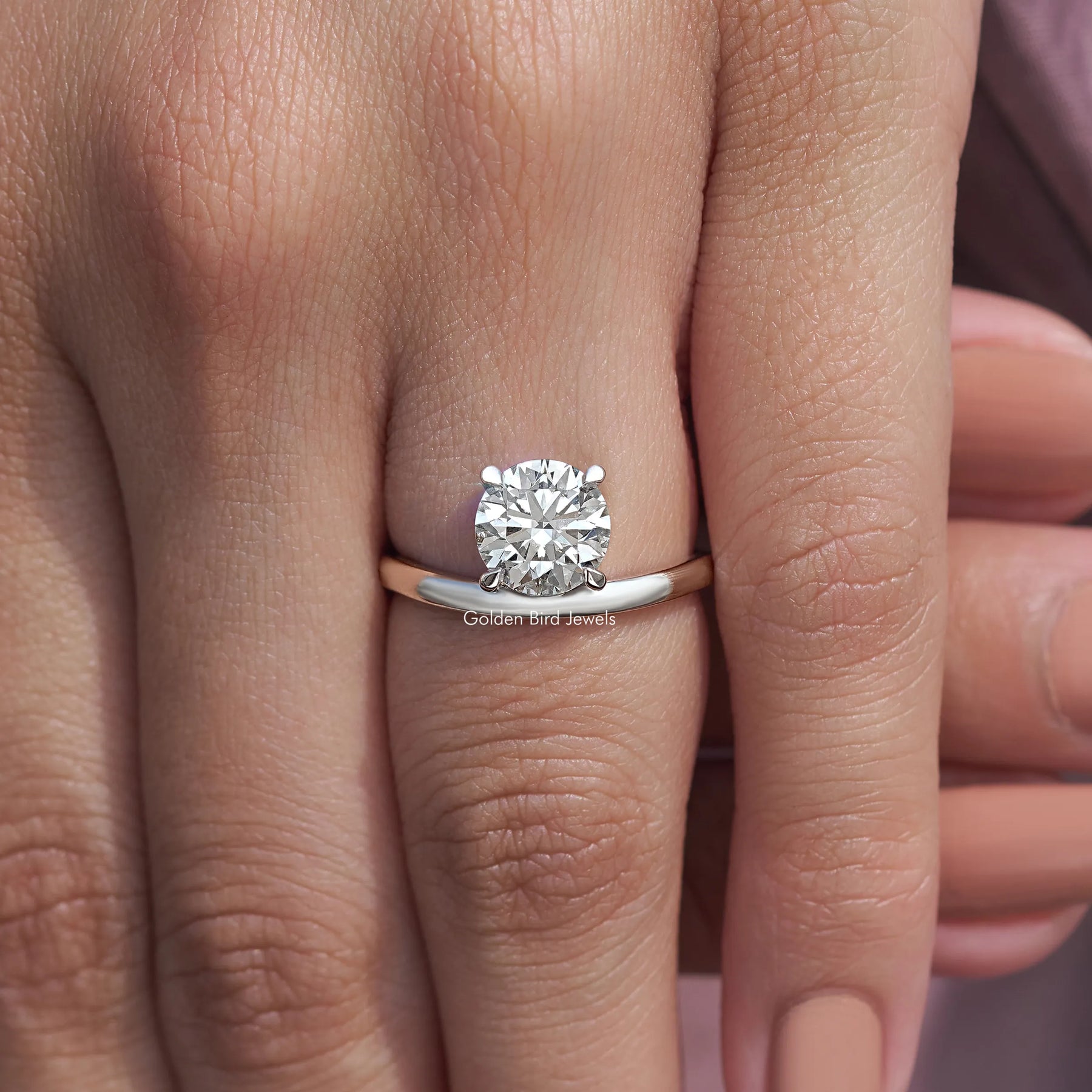 Round Cut Lab Diamond Curved Solitaire Ring