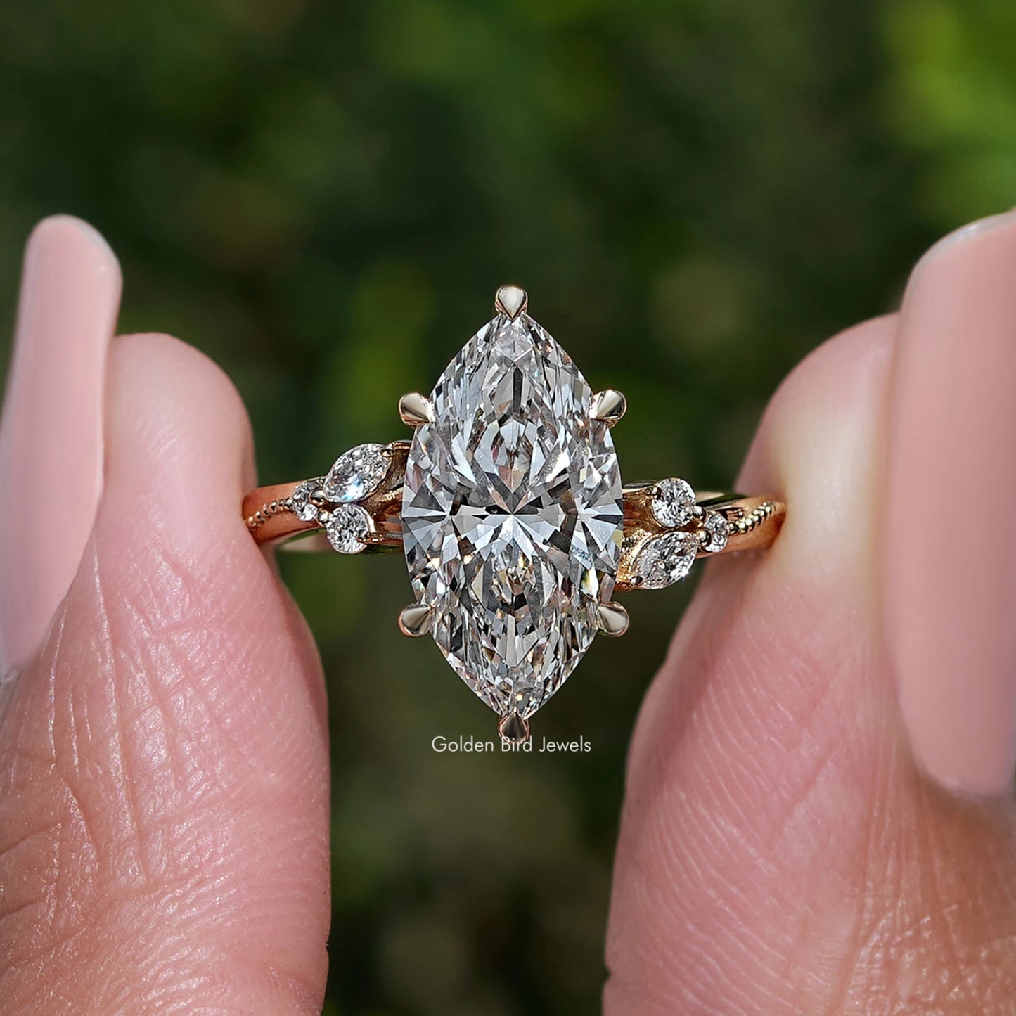 Bypass Shank Marquise Cut Lab Grown Accent Ring