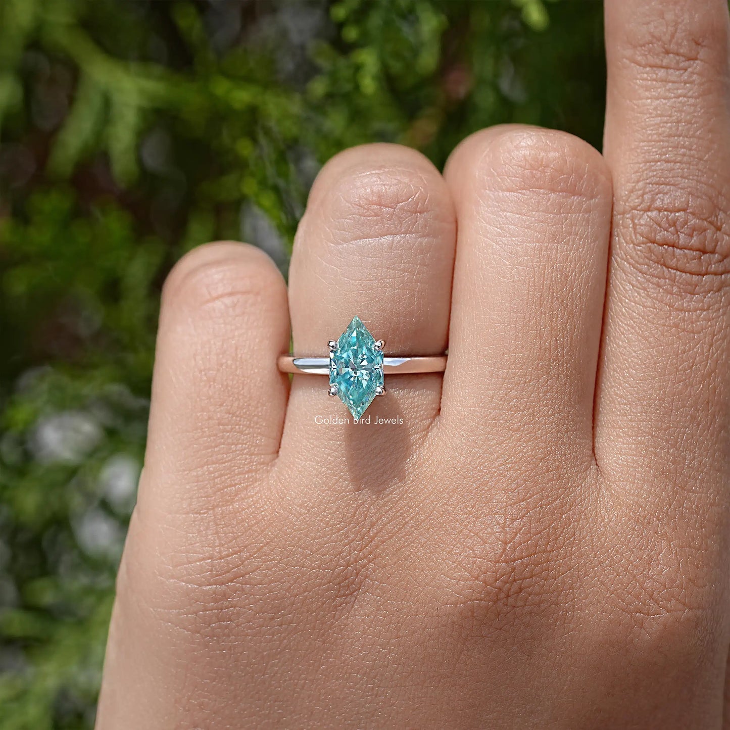 Dutch Marquise Moissanite Gemstone Hidden Halo Ring