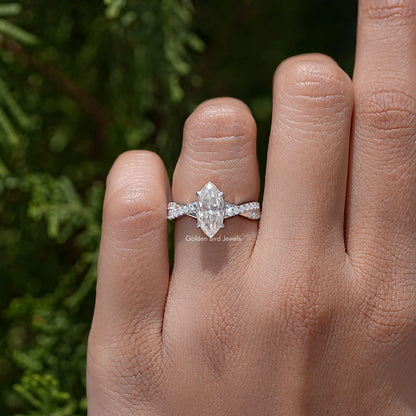 Marquise Moissanite Twisted Accent Wedding Ring