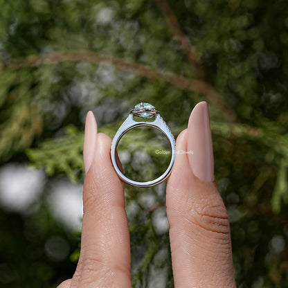 Blue Marquise Cut Moissanite Diamond Accent Bridal Ring