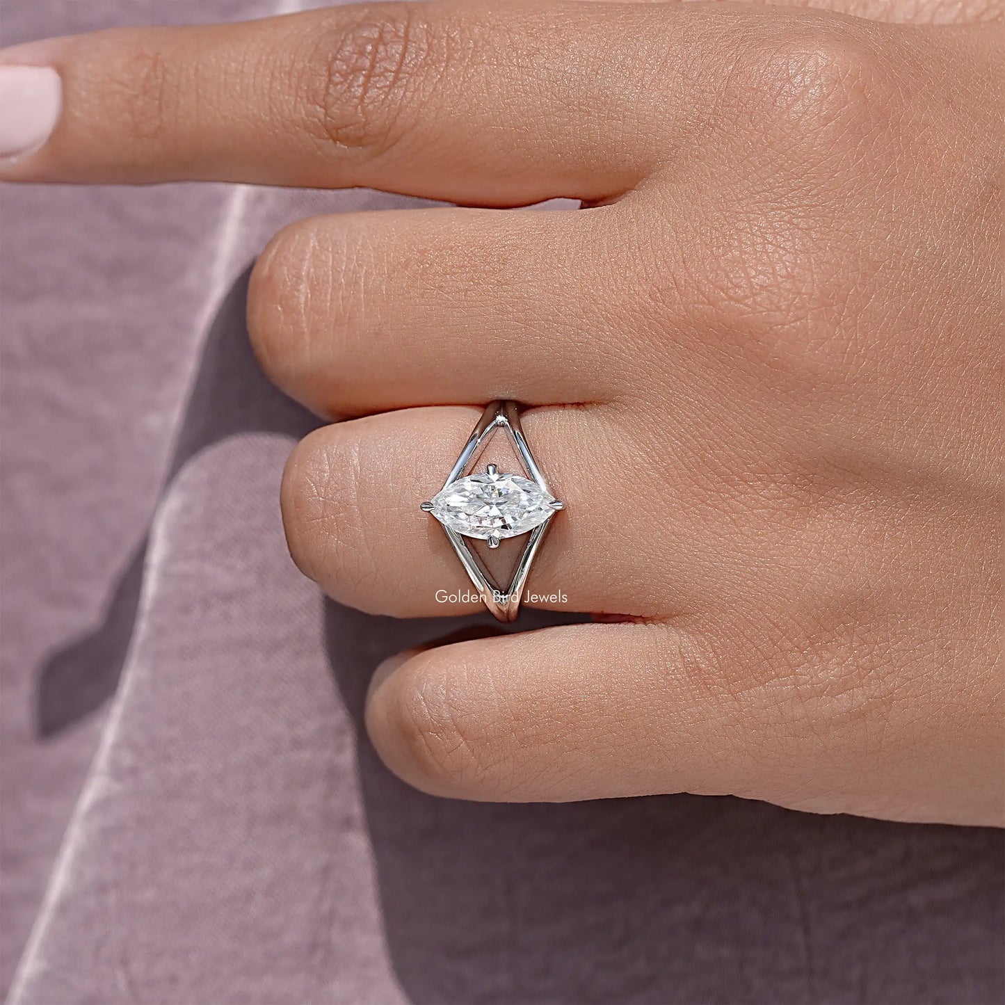 Marquise Moissanite Gemstone Split Shank Wedding Ring