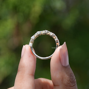 Front View of 925 Sterling SilverMarquise and Round Shape Lab Created Diamond Anniversary Ring