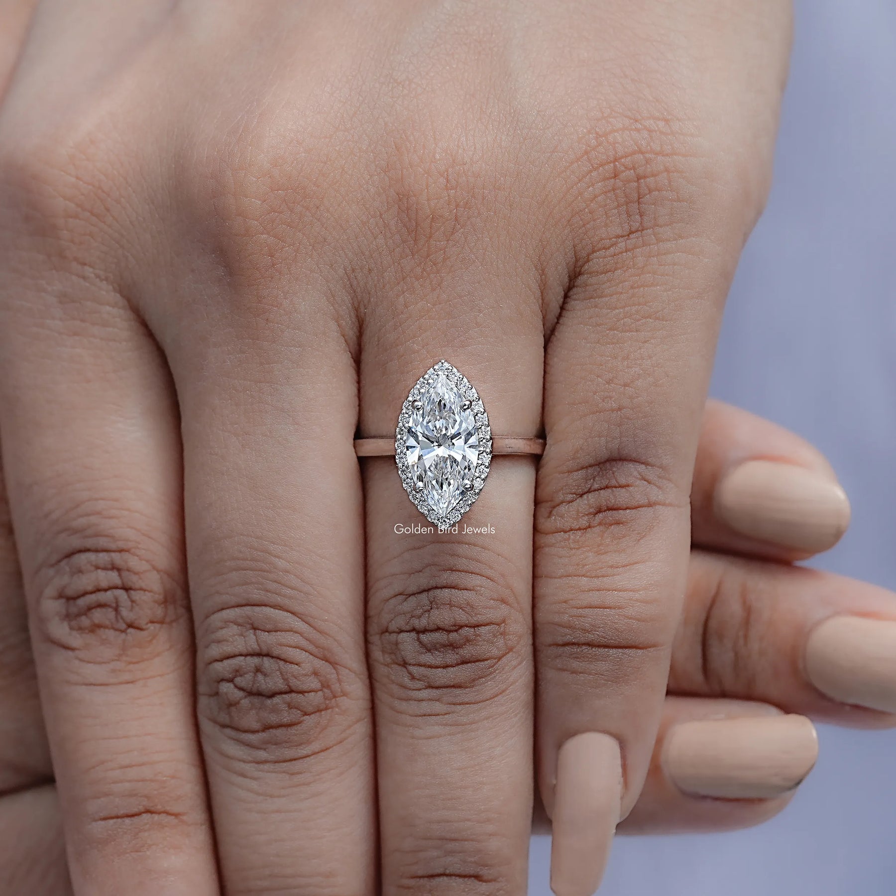 Detailed View Of Lab Diamond Halo Engagement Ring