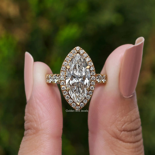 Marquise Cut Lab Grown Halo Accent Engagement Ring
