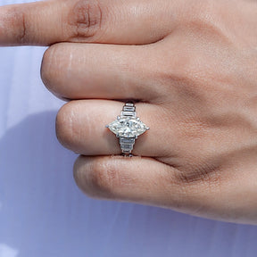 View of Marquise Cut Moissanite Engagement Ring in prongs setting
