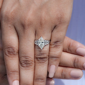 In finger view of Marquise Cut Moissanite Engagement Ring
