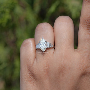 Close view of Marquise Cut Moissanite Engagement Ring