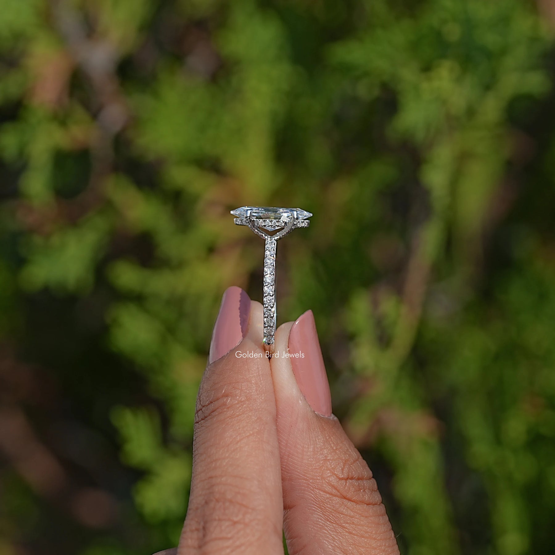 Side View Of Marquise Cut Lab Diamond Accent Ring
