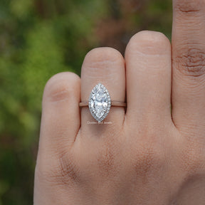 Top View Of Marquise shaped diamond engagement ring 

