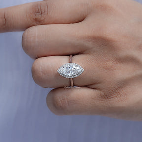 Close View Of Marquise Lab Diamond Halo Engagement Ring	
